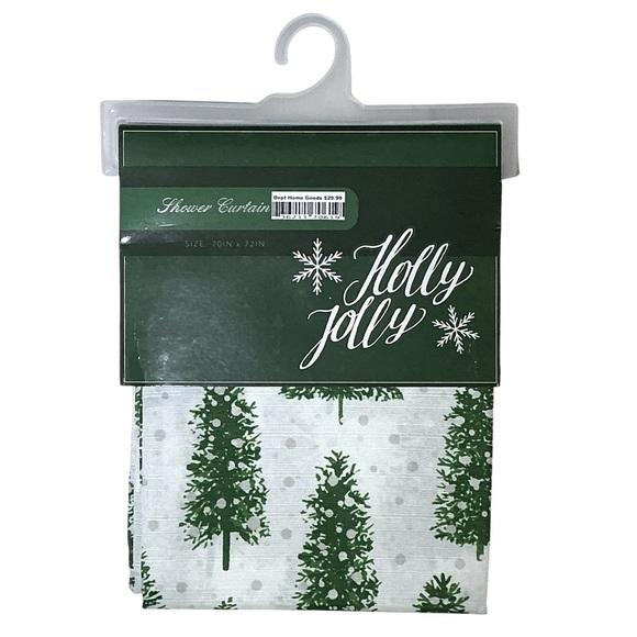 Christmas Tree Dot Shower Curtain Fabric Holiday Decor Green White 70 x 72 In - Picture 5 of 16